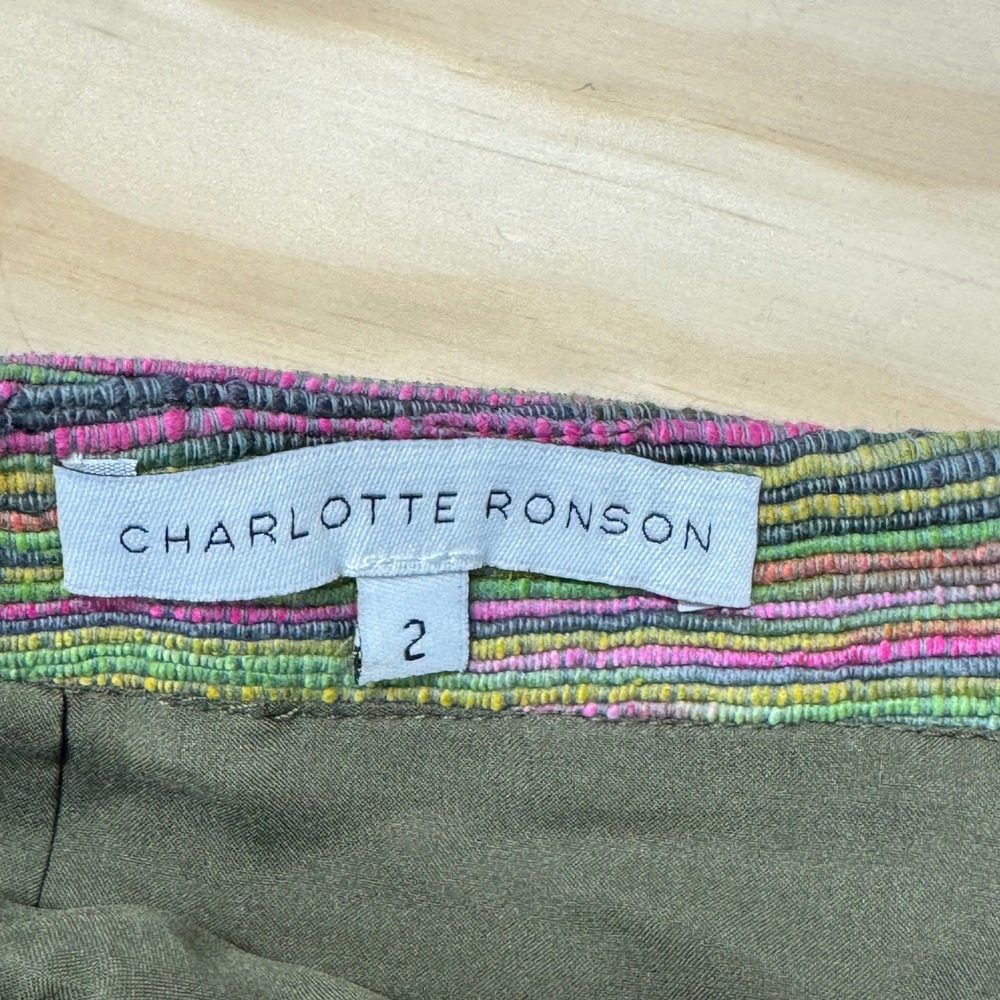 Charlotte Ronson Multi Color Striped Mini Skirt Green Pink Size 2 Pocket Zipper - Picture 5 of 6